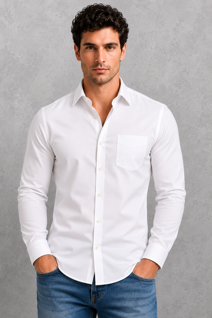 Men's Wrinkle-Free Formal Shirt with Point Collar