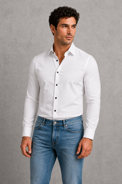 Men's Wrinkle-Free Formal Shirt with Point Collar