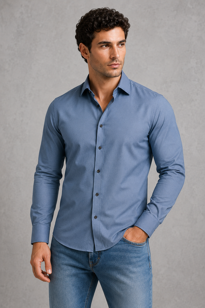 Men's Wrinkle-Free Formal Shirt with Point Collar