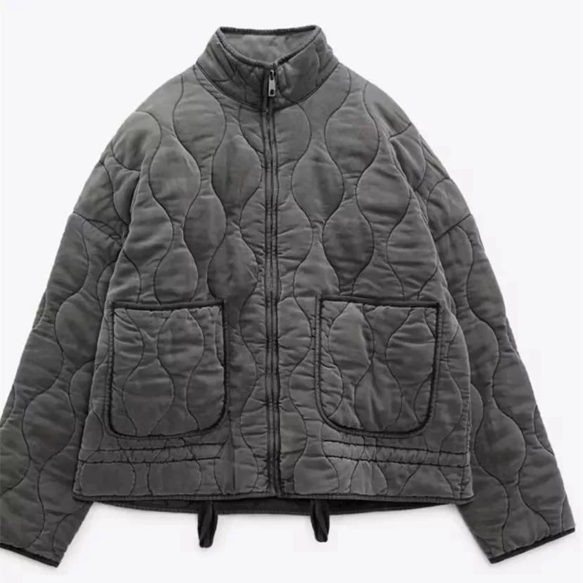 Women's Quilted Jacket with High Collar and Patch Pockets