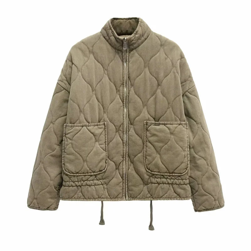 Women's Quilted Jacket with High Collar and Patch Pockets
