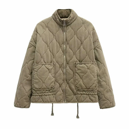 Women's Quilted Jacket with High Collar and Patch Pockets