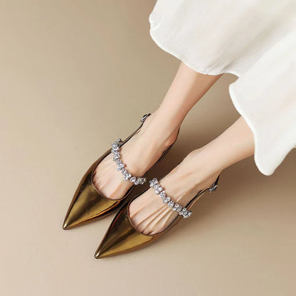 Women's Crystal Strap Pointed Toe Slingback Pumps