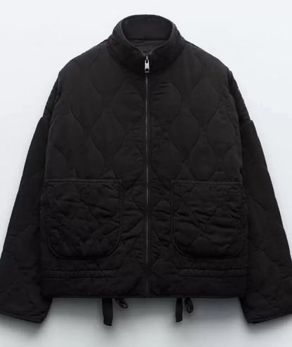 Women's Quilted Jacket with High Collar and Patch Pockets