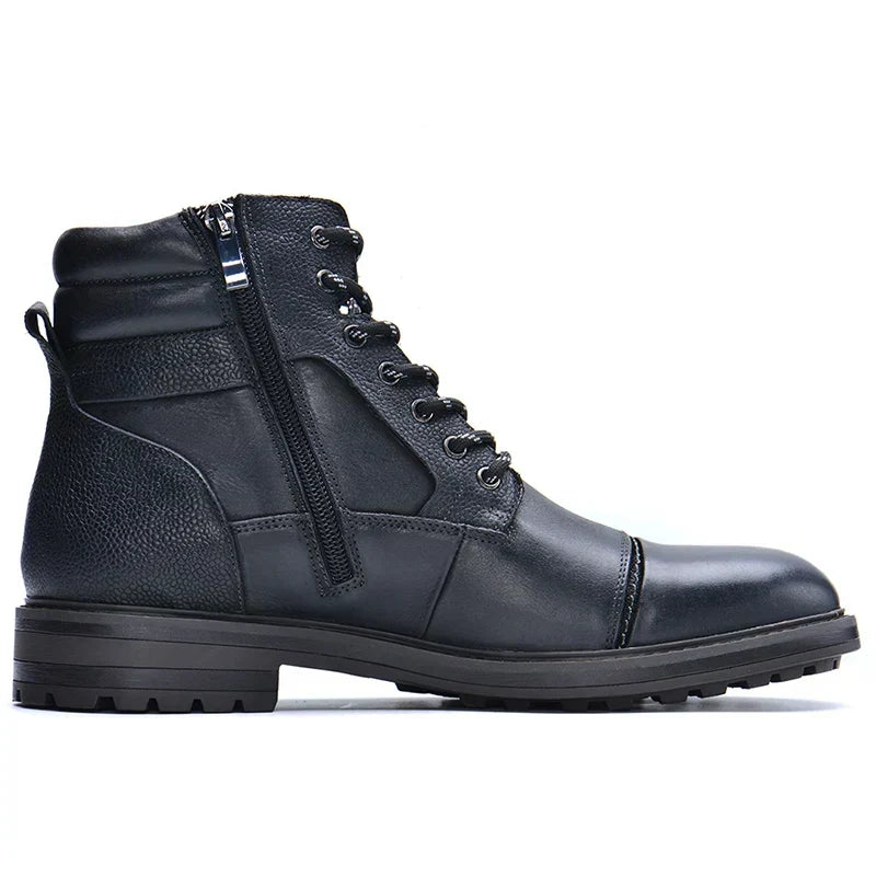 Men's Faux Leather Boots with Side Zip and Laces