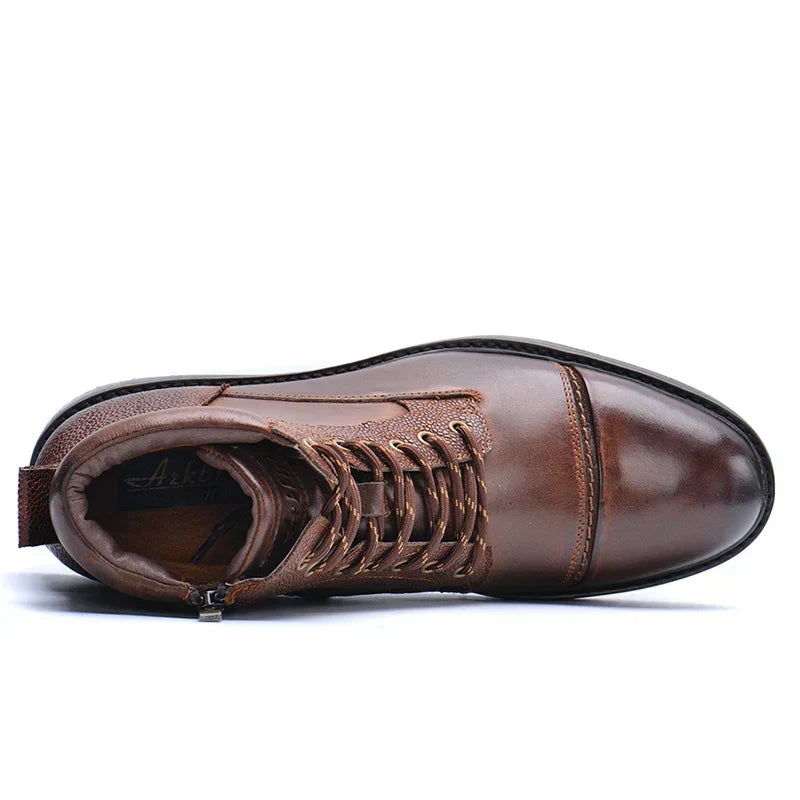 Men's Faux Leather Boots with Side Zip and Laces
