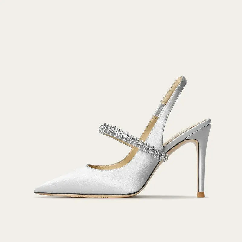 Women's Satin-Look Pointed Toe Slingback Heels