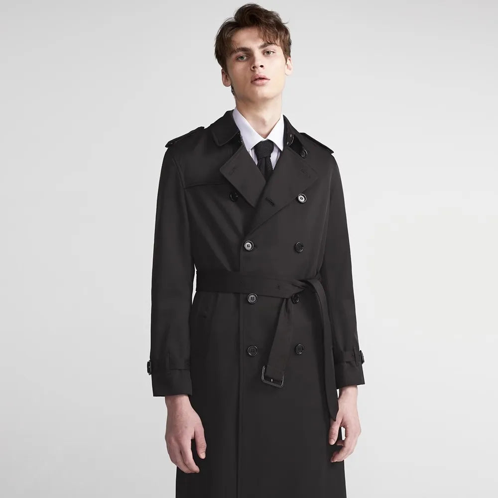 Men's Belted Trench Coat with Double Breasted Front