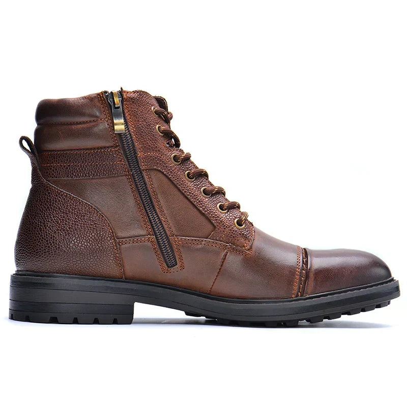 Men's Faux Leather Boots with Side Zip and Laces