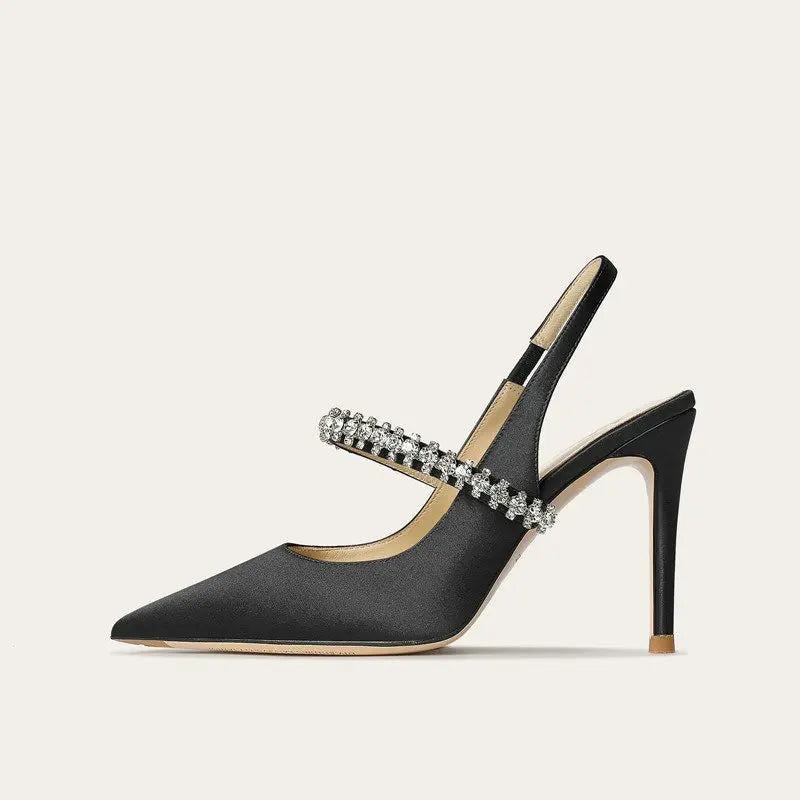 Women's Satin-Look Pointed Toe Slingback Heels