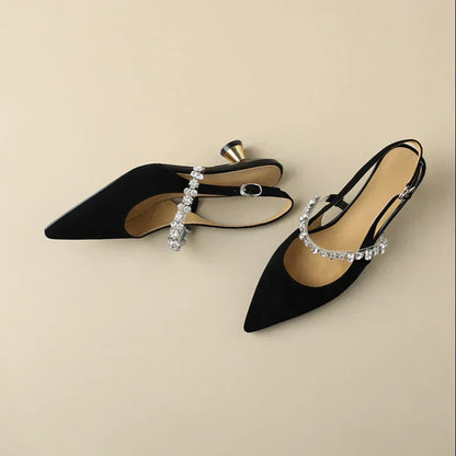 Women's Crystal Strap Pointed Toe Slingback Pumps