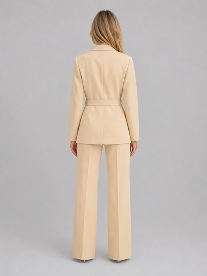 Women's Belted Blazer and Wide-Leg Trouser Suit Set
