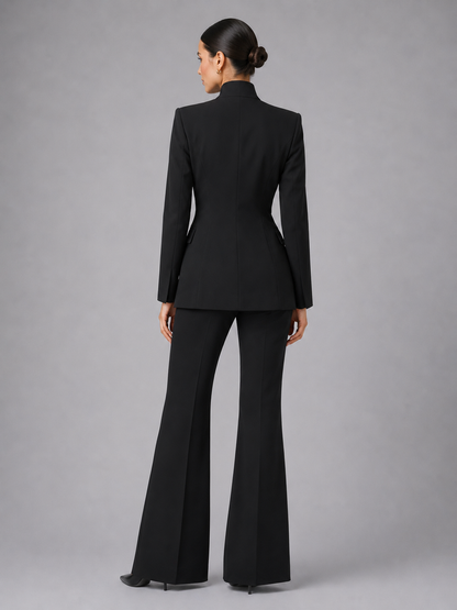 Women's Tailored Blazer and Wide-Leg Trouser Suit Set