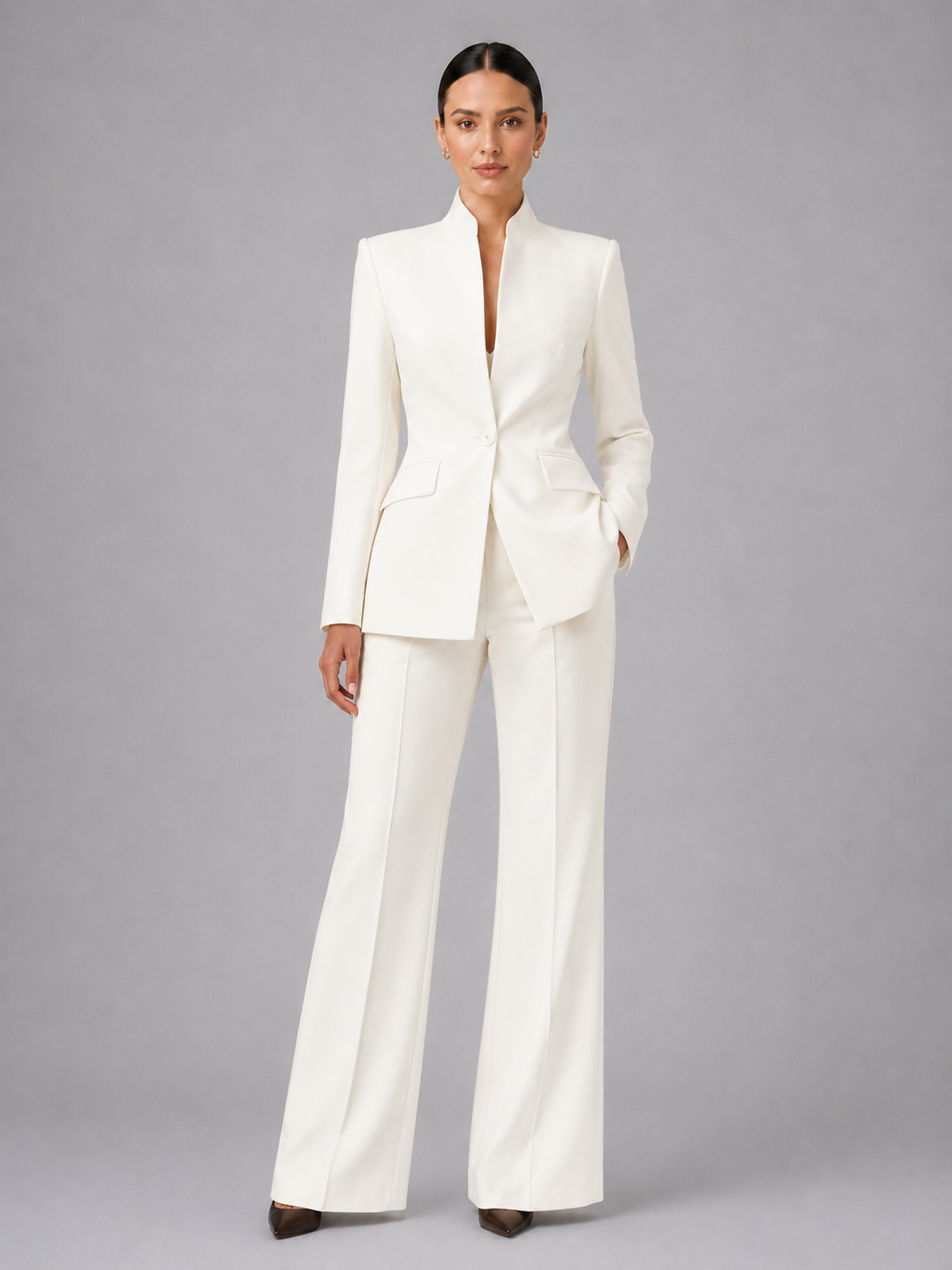 Women's Tailored Blazer and Wide-Leg Trouser Suit Set