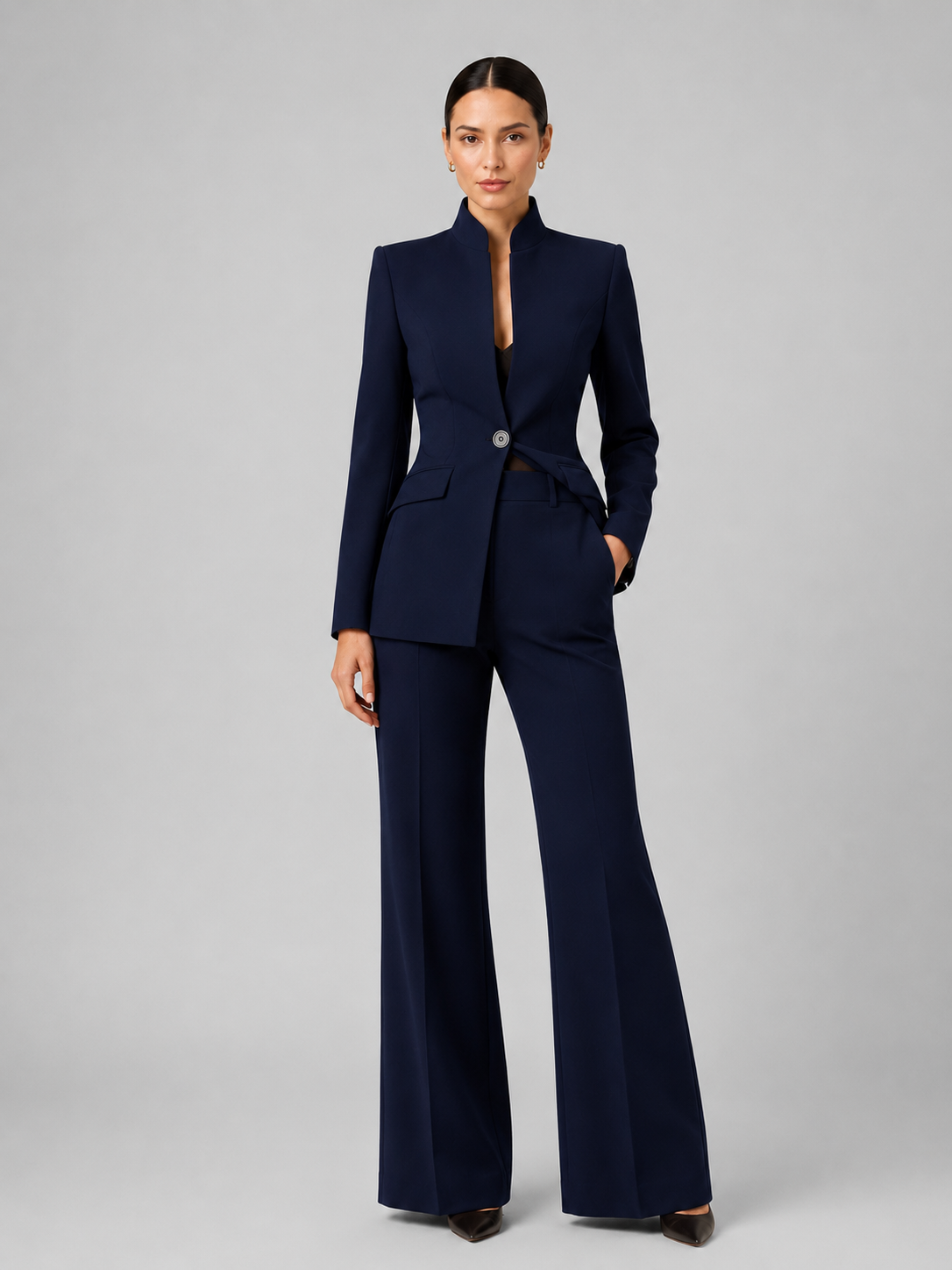 Women's Tailored Blazer and Wide-Leg Trouser Suit Set