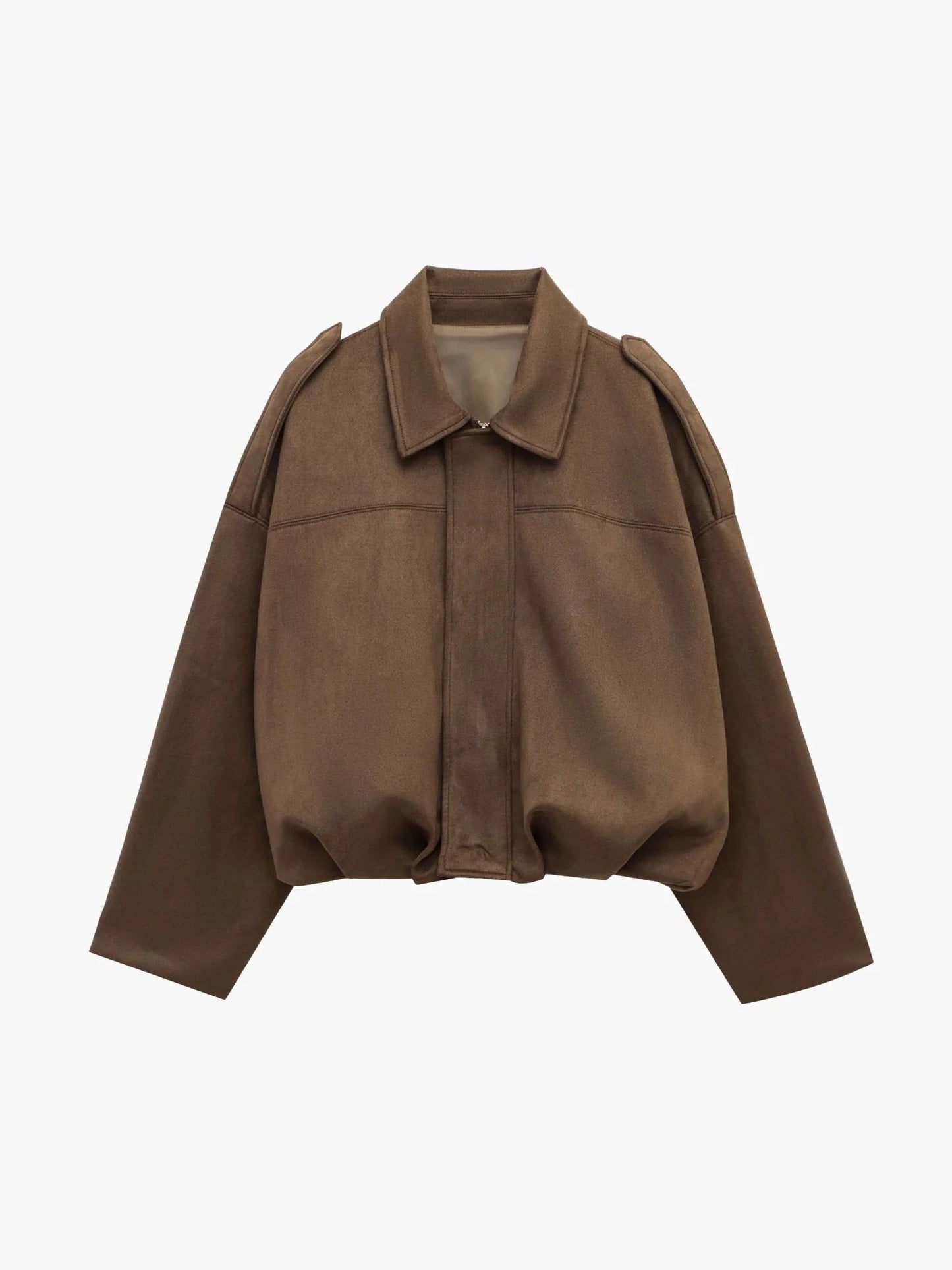 Women's Faux Suede Bomber Jacket with Collar