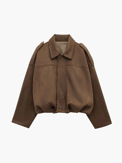 Women's Faux Suede Bomber Jacket with Collar