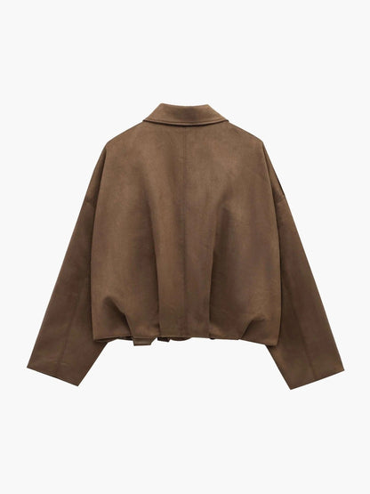 Women's Faux Suede Bomber Jacket with Collar