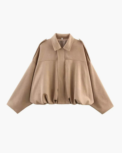 Women's Faux Suede Bomber Jacket with Collar