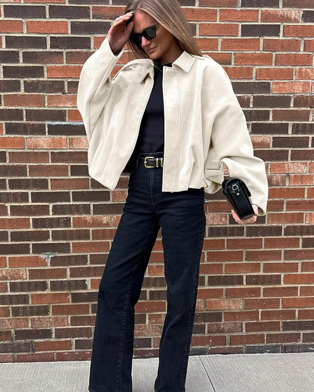 Women's Faux Suede Bomber Jacket with Collar