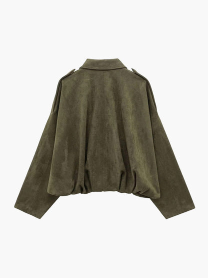 Women's Faux Suede Bomber Jacket with Collar