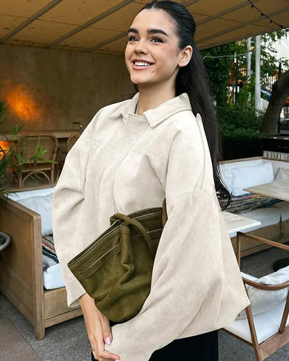 Women's Faux Suede Bomber Jacket with Collar