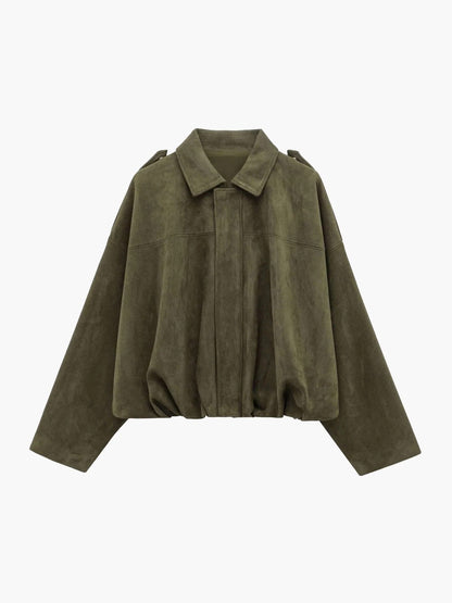Women's Faux Suede Bomber Jacket with Collar