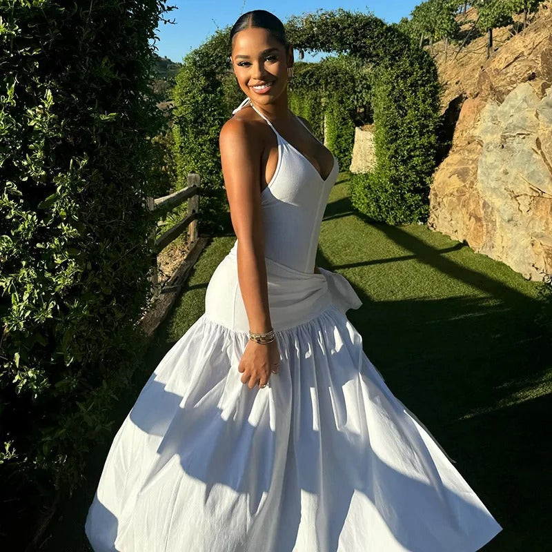 White halter maxi dress with wrap detail