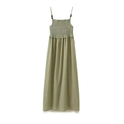 Light green smocked maxi dress with thin straps