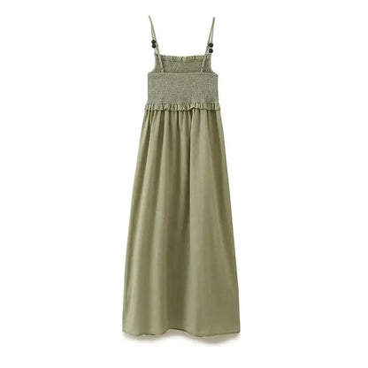 Light green smocked maxi dress with thin straps