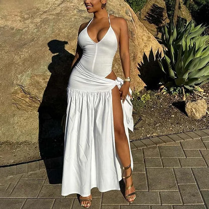 White halter maxi dress with wrap detail