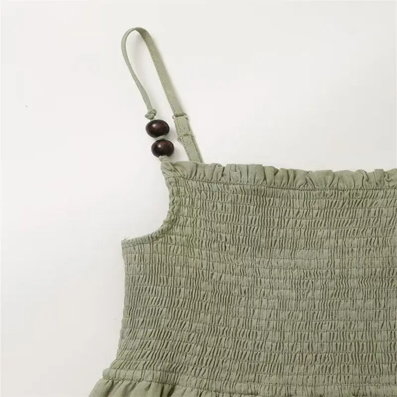 Light green smocked maxi dress with thin straps