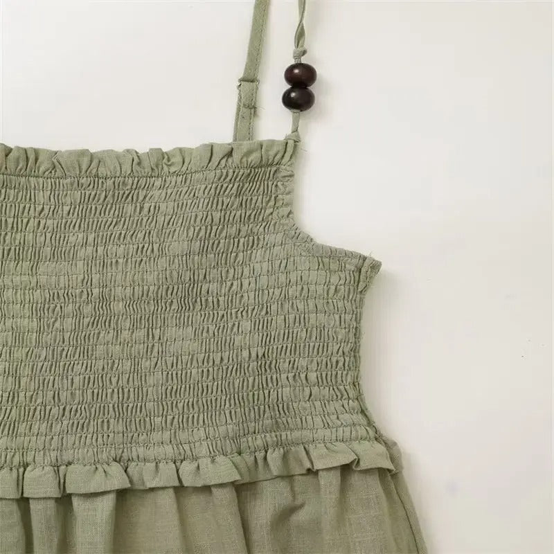 Light green smocked maxi dress with thin straps