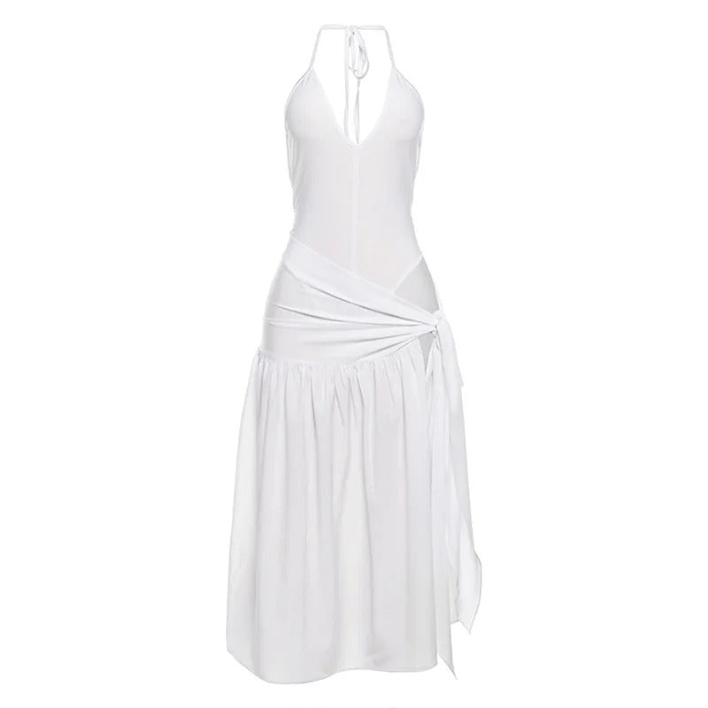 White halter maxi dress with wrap detail